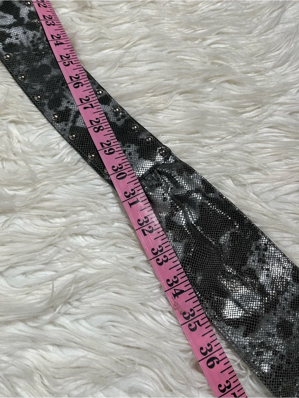 PER SE Vintage Wide Leather Cinch Belt Silver Snakeskin Studded USA Made